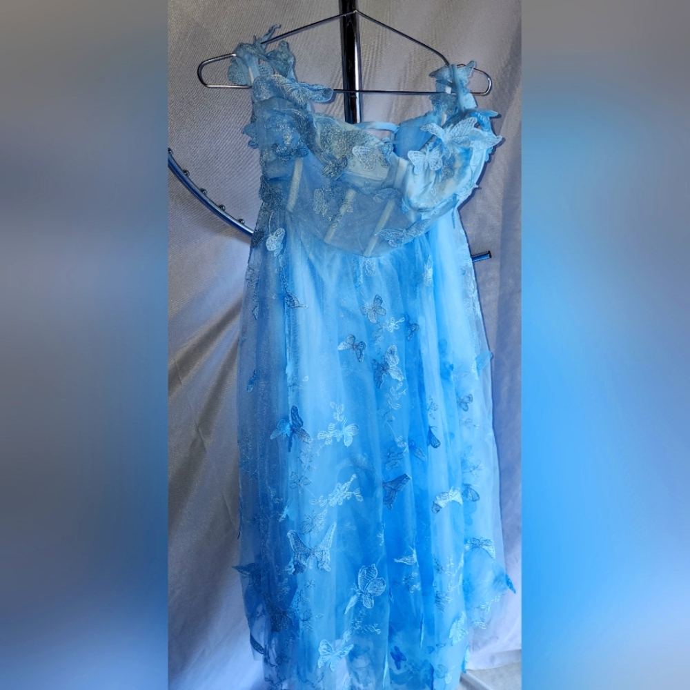 Blue Kids Dress with Floral Design